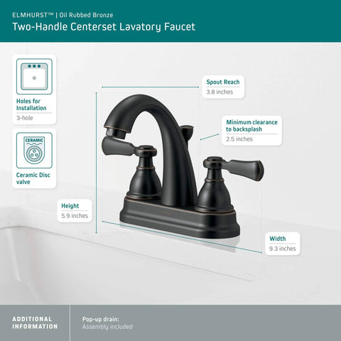 Elmhurst Two-Handle Centerset Bath Faucet In Oil Rubbed Bronze 3-Hole 4-Inch Install with faucet measurements