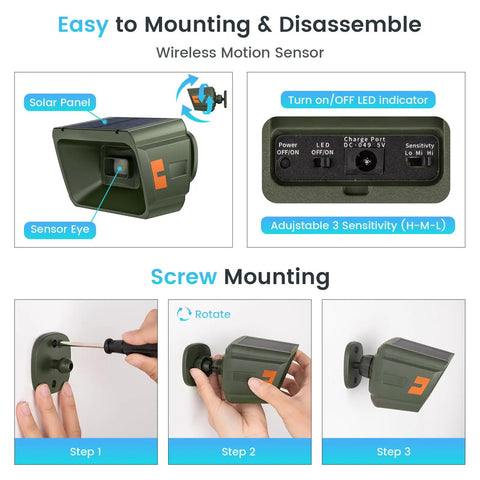 Solar Driveway Alarm With Half Mile Long Range Wireless Motion Alert For Home Garage And Gate Adjustable Sensitivity Instant Alerts Weatherproof Outdoor Security Sensor mounted with solar panel and sensor eye