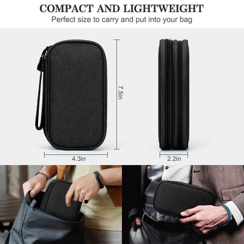 Travel Cable Organizer Pouch For Electronics Gear Accessories Carry Case Portable Waterproof Dual Layer Black 7.5x4.3x2.2 in