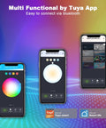Three smartphones showing app control for 60 To 65 Inch TV Backlight Kit With App Control RGBWW LED Strips for TV and gaming vibe.