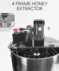 Electric Honey Extractor 8 Frame Rack With 4 Deep Frames, food grade stainless steel, transparent lid, motor view