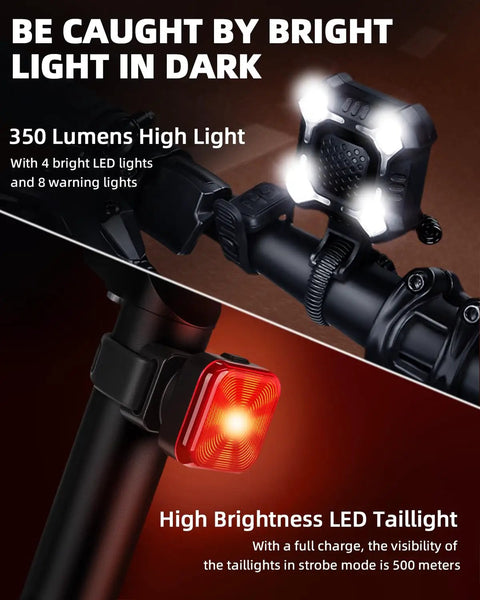 140dB Bike Horn With Front And Rear LED Light, 2-in-1 Bicycle Bell With Rechargeable Waterproof Headlight And Tail Light, 8 Plus 5 Modes For Daily Commute On Bike Scooter Ebike, Loud Alert That Gets You Seen And Heard