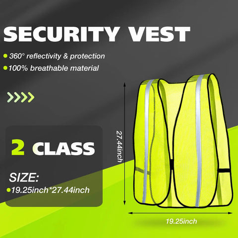 20 Pack High Visibility Safety Vests Reflective Neon Mesh For Men Lightweight Universal Size shown with dimensions
