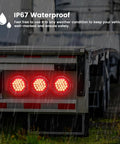 4-Inch Round LED Trailer Lights Pack of 4, 24-LED High-Output Red Tail Lights on truck in rain, IP67 Waterproof