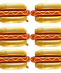 Six Pack Hot Dog Balloons Set For Food Theme Parties, Summer BBQs And Picnic Decor, 28 Inch Foil Balloons arranged in two rows