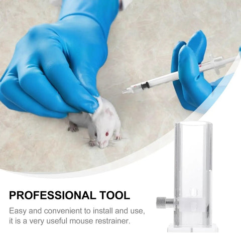 Top Shelf Transparent Acrylic Mouse Restrainer And Solid Lab Animal Holding Tube For 35 To 45 Gram Mice during injection process.