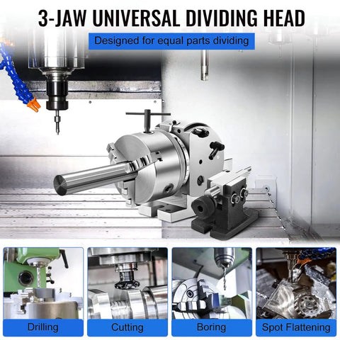 Rock Solid Three Jaw Chuck And Precision Dividing Head Kit With Smooth Rotary Indexing Table and Heavy Duty Tailstock in action.