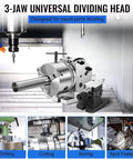 Rugged Dividing Head With Three Jaw Chuck Set For Milling Machines Featuring Four To Eight Inch Rotary Table And One Ninety Reduction Ratio in workshop.