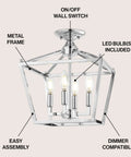 12 Inch Chrome Modern Farmhouse Pagoda LED Lantern Semi Flush Mount Ceiling Light For Kitchen Hallway Entryway And Bedroom, Durable Metal Fixture, Hardwired With Included LED Bulbs For A Quick Easy Upgrade.