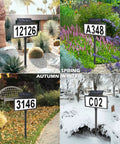 Solar Address Sign With LED Illuminated House Number For Outdoor Use Waterproof Address Plaque For Your Home Yard And Street 135 Degree Adjustable Solar Panel Auto Mode Light On At Night showing seasonal display variations.