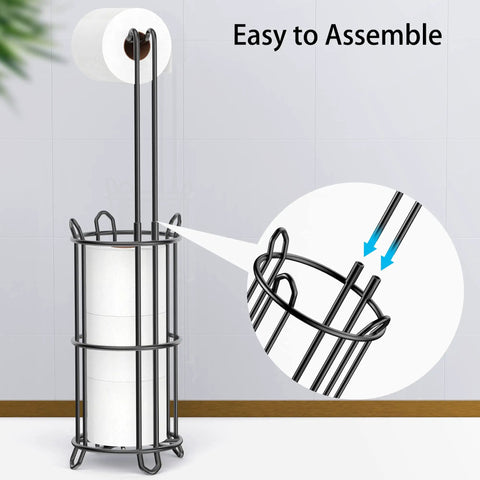 Freestanding Toilet Paper Holder Stand And Dispenser For Bathroom Storage Holds Four Rolls Metal Wire Black Finish No Fuss Design Easy Access And Space Saving Organizer with assembly guide