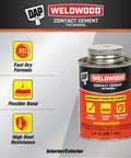 Hella Strong Contact Cement For Wood And Metal Projects Heavy Duty Adhesive for Laminates and Veneers in a 3 oz container.