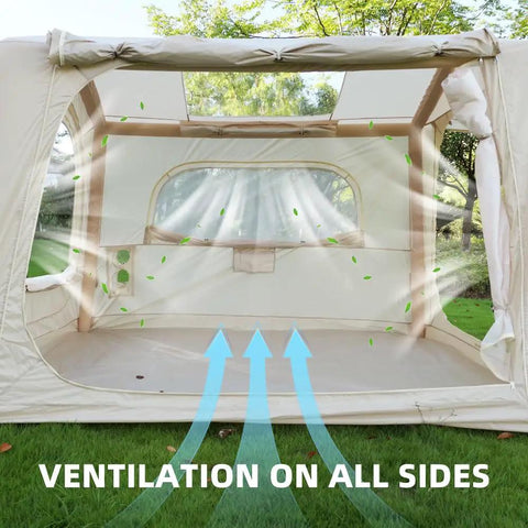 Inside view of Quick Setup Camping Tent With Air Beams For Easy Outdoor Shelter; showing spacious interior and ventilation features.