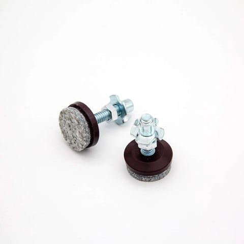 Close-up of 24 Pack Adjustable Furniture Leveling Feet With Quarter Twenty Threaded Stems And Soft Gray Felt Pads.