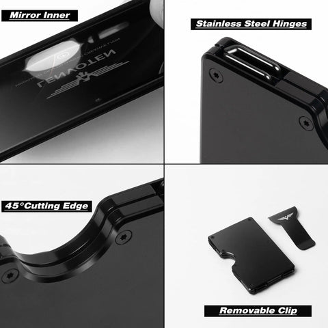Ultra Slim Hinged Metal Wallet For Men With RFID Blocking, glossy mirror inner, stainless steel hinges, removable clip