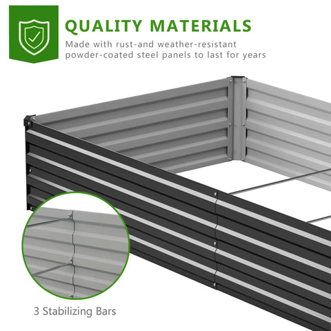 Close-up of Two Pack Galvanized Raised Garden Bed Kit 9x3x1ft Durable Rust Resistant Planter Boxes with stabilizing bars
