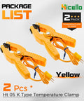 2 Pack K Type Thermocouple Sensor Leads With Clamp Jaw Clips For HVAC And Plumbing Gauges, Pipe Clamp Temperature Probes