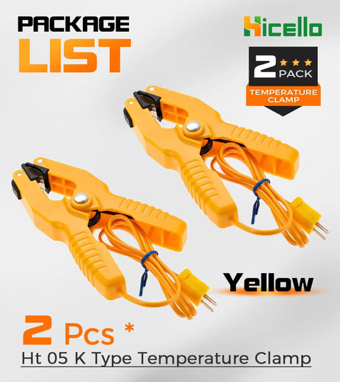2 Pack K Type Thermocouple Sensor Leads With Clamp Jaw Clips For HVAC And Plumbing Gauges, Pipe Clamp Temperature Probes