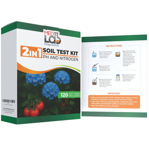 2 In 1 Soil And Nitrogen Test Strips Kit For Garden Lawn And Pots 120 Count Quick Easy Soil Tester package with instructions visible