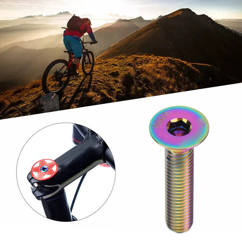 Titanium Alloy Bike Stem Bolt Screw M6 By 30mm Flat Head Headset Cap Bolt For Bike Stem Top Cap Fixing Bolts, cyclist in background