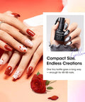 Red and heart-themed manicured nails with compact black gel polish bottle, part of 24 Piece Gel Nail Polish Set With 20 All Season Shades Plus Base Coat And Glossy Matte Cateye Top Coat Soak Off UV Cured Nail Kit For Women Ideal For Endless Nail Art And Seasonal Manicures
