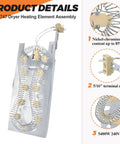 Upgraded 3387747 Dryer Heating Element Kit For Whirlpool Kenmore Elite He4 90 Series Replacement heating element with coil and housing