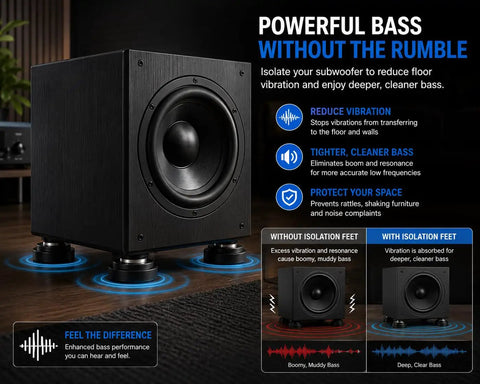 Subwoofer with 12 Pack Speaker Isolation Pads With Screws Rubber Feet For Bookshelf Speakers Studio Monitors Subwoofers And Turntables