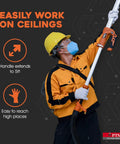 Worker using Electric Drywall Sander With Dust Collector Bag And Vacuum Attachment for ceiling with extended handle