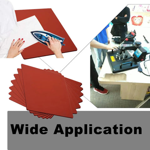 Red 15x15 Inch Silicone Heat Press Pad 0.3 Inch Thick For Heat Transfer Machine with iron and heat press in use