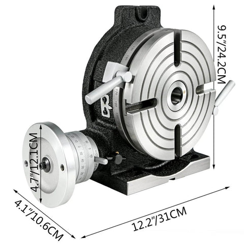 8 Inch Rotary Table With Horizontal And Vertical Tilt For Precision Milling And Drilling, HV8 3MT Shank, Vernier Reading; side view.