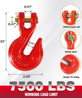 3/8 in clevis grab hook, red forged alloy steel with safety latch and keeper pin for 3/8 in Grade 70 chain; 7,500 lbs WLL
