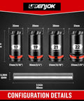 Five Piece Lug Nut Remover Kit With 17mm 19mm 21mm And 22mm Sockets One Half Inch Drive Pro Grade Bolt Extractor Socket Set