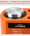 Nilight 5-Ton hydraulic cylinder jack, orange body with silver piston cap (close-up view)