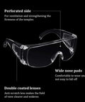 Six Pairs Clear Safety Glasses That Fit Over Your Glasses, Anti Fog Scratch Resistant Polycarbonate Eye Protection Goggles For Shooting shown with perforated sides and wide nose pads