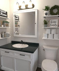 Premium White Floating Shelves Set Of 6 For Wall Decor And Home Storage above bathroom sink, featuring decor and toiletries.