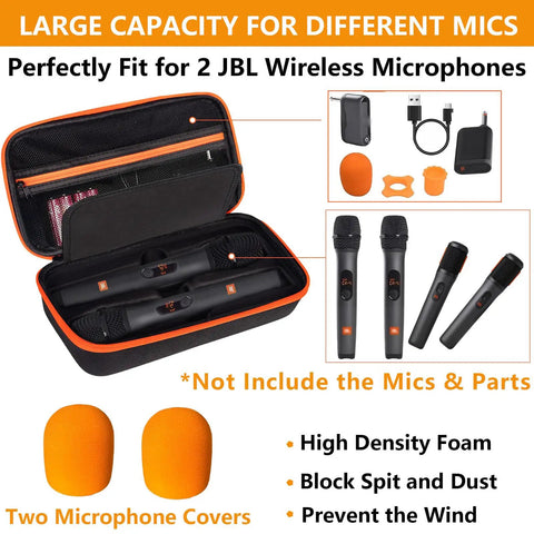 Heavy Duty Dual Wireless Microphone Case For Two Mic Systems with tough hard shell, open showing dual EVA trays, orange accents.