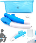 Foldable Long Reach Toilet Wiper Aid With Hook No Bend Easy Self Wipe Helper for Disabled and Bariatric Patients, blue and white design