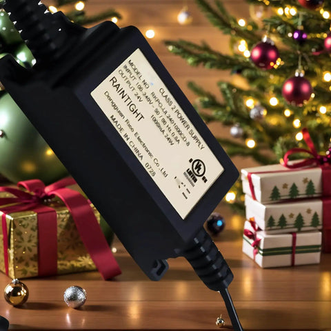 24V DC 1A LED Power Supply, 24W Constant-Voltage Transformer, Black, IP67 Waterproof Direct-Insert Switch, Christmas setup.