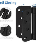 Heavy Duty Four Inch Self Closing Door Hinges Three Pack Featuring Five Eighths Corners And Spring Loaded Setup For Interior Rooms That Shut Smoothly Straight Up Zero Hassle Every Day - Adjustable spring tension hinge with black finish.