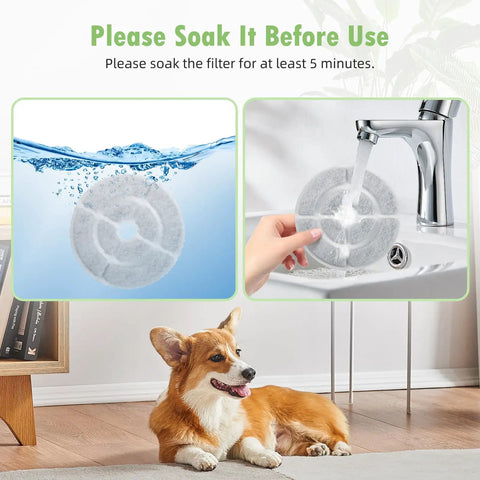 Soaking 12 Pack 7 Inch Activated Carbon Filters For Dog Water Fountains Replacement Ready For 2.5 Gallon 9.5 Liter Models