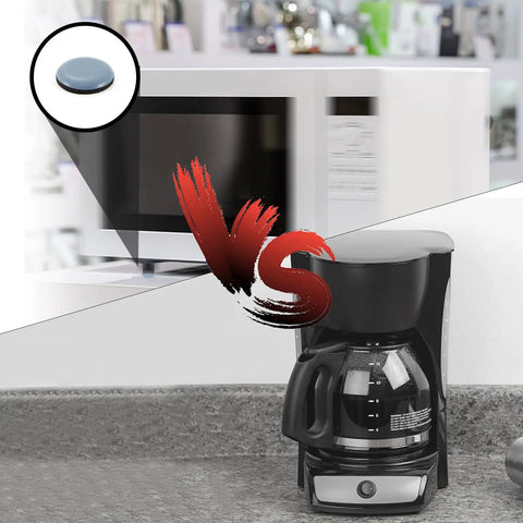 Close-up of kitchen appliance slider in action with image showing a slider pad versus coffee maker on the counter.