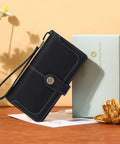Leather RFID Blocking Womens Wallet With Large Capacity Trifold Design And Wristlet Clutch Card Holder