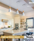 Three Pack White Modern Minimalist Pendant Lights Kit With Mounting Hardware And Instructions in kitchen over island