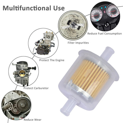 Replacement Gas Inline Fuel Filters For Three Eighth Inch Fuel Lines Great For Motorcycles Cars Trucks Lawn Mowers Snowmobiles Generators Go Karts And Small Gasoline Engines Pack Of Four multifunctional use with filter illustration