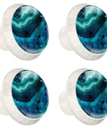 Premium Four Pack Blue Marble Agate Drawer Knobs With Crystal Glass Tops And Durable Plastic Bases For Kitchen Cabinets And Dressers featuring a rock solid mushroom shape.