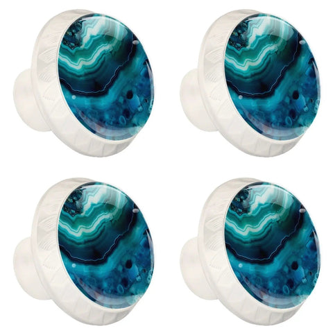 Premium Four Pack Blue Marble Agate Drawer Knobs With Crystal Glass Tops And Durable Plastic Bases For Kitchen Cabinets And Dressers featuring a rock solid mushroom shape.