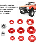 Premium Aluminum CNC Machined RC Screw Washer Kit with red anodized flat cup washers and nuts for 1/10 1/8 RC cars
