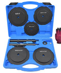 Heavy Duty Hub Seal Installer Kit for Class 7 and Class 8 Trucks with large race seal drivers in blue storage case, gloves included