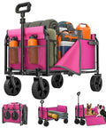 All In One Portable Collapsible Wagon Cart With Removable Side Lightweight Foldable Utility Groceries Wagon For Dogs Cats Camping Beach Shopping Sports Gardening Fishing Pink loaded with camping gear