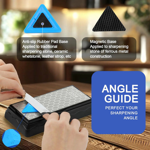 Double Sided Diamond Sharpening Stone With Coarse 400 And Fine 1000 Grit, Non Slip Base, Angle Guide, Storage Case, in use by home cook